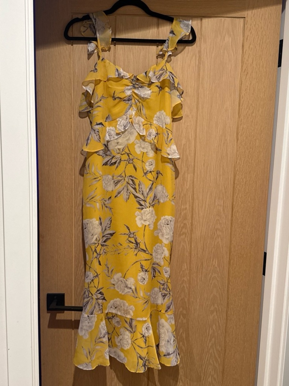 Lucy Paris Yellow Floral Ruffle Midi Dress